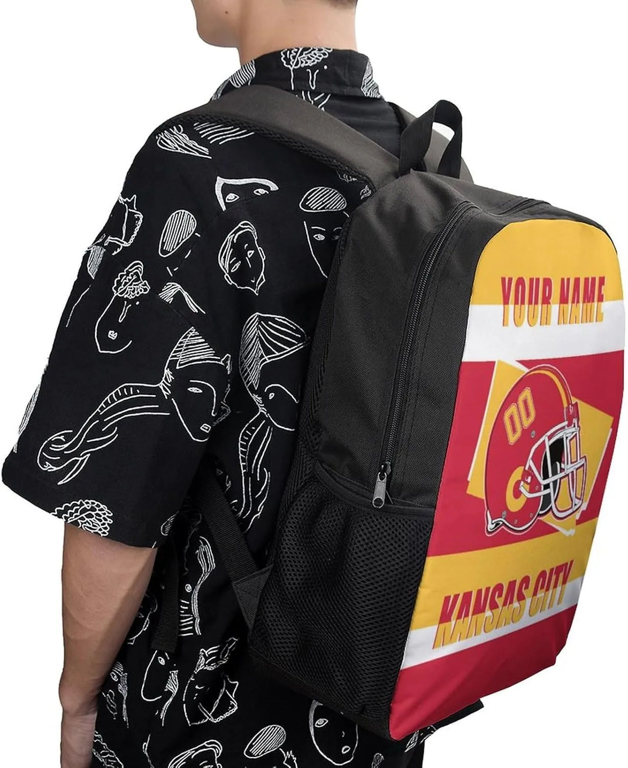 Kansas City Backpack 17 Inch SchoolBag, Personalized Any Name Number High Capacity Laptop Bag Casual Daypack for Man/Woman/Girl/Boy
