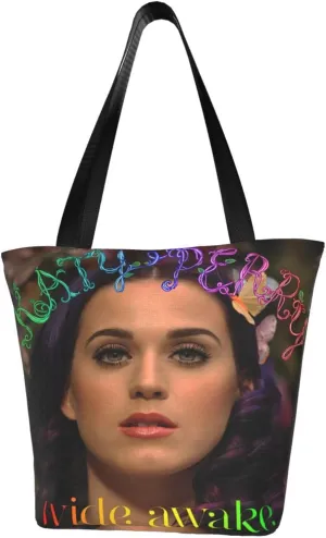 Katy Great Artist Perry Reusable Grocery Bag for Kitchen Shopping Bags Tote Bags with Zipper for Women Shoulder Bag Portable Daily Bag Large Capacity Handbag Storage Bags for Fitness