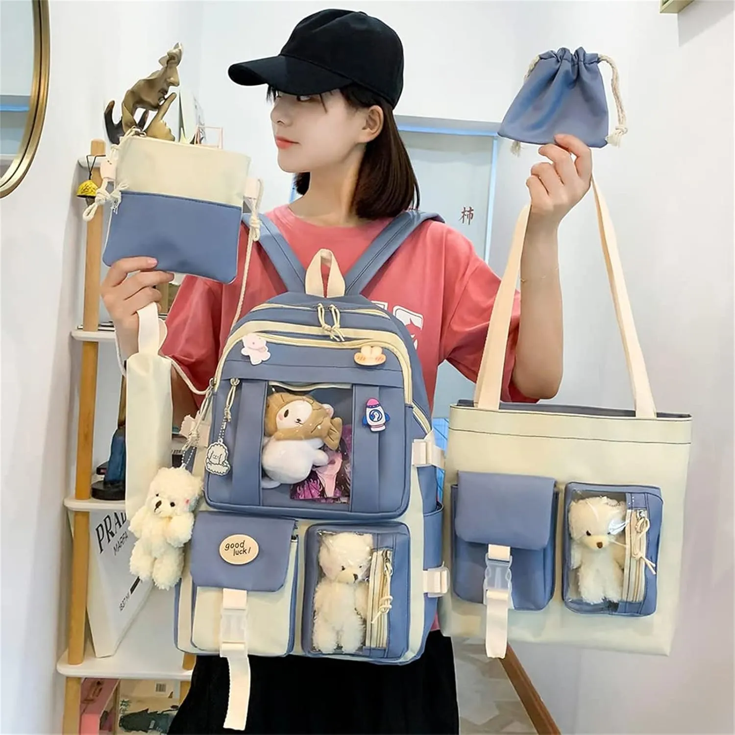 KAWAII Backpack SET 5 Pcs School Backpack Cute Aesthetic BackpackSet Aesthetic School Bags Cute Bookbag