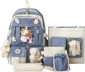 KAWAII Backpack SET 5 Pcs School Backpack Cute Aesthetic BackpackSet Aesthetic School Bags Cute Bookbag