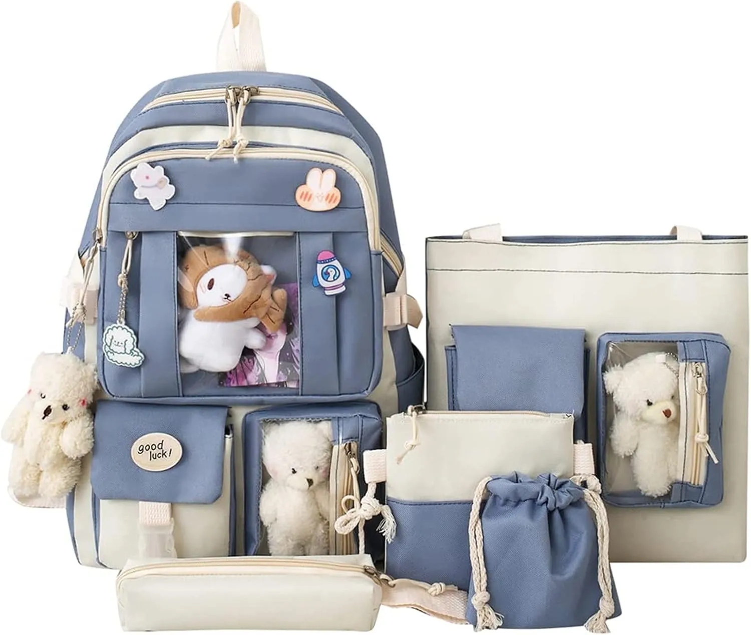 KAWAII Backpack SET 5 Pcs School Backpack Cute Aesthetic BackpackSet Aesthetic School Bags Cute Bookbag
