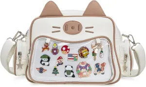 Kawaii Ita Bag Crossbody Bag Cute White Cat Backpack Girls Shoulder Bags Pin Display with Insert