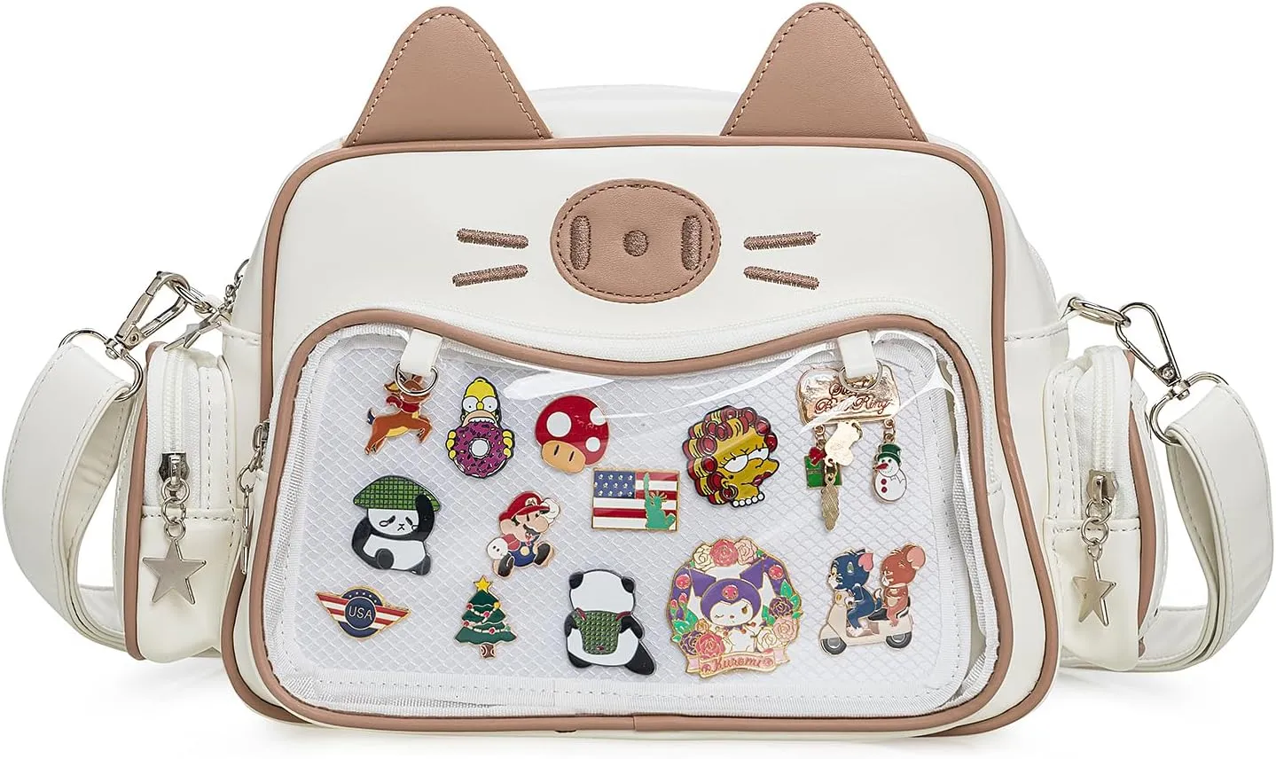 Kawaii Ita Bag Crossbody Bag Cute White Cat Backpack Girls Shoulder Bags Pin Display with Insert