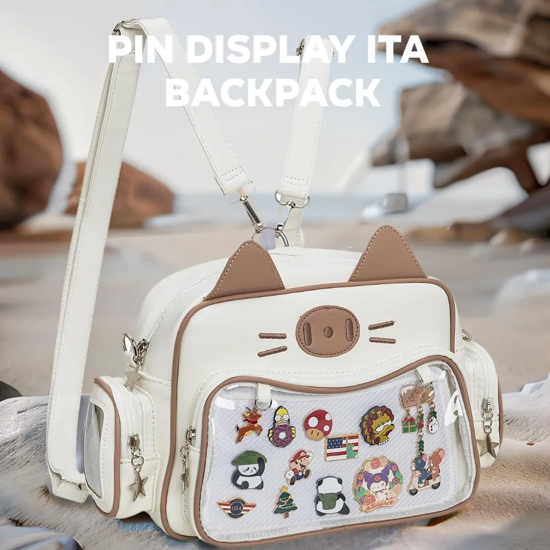 Kawaii Ita Bag Crossbody Bag Cute White Cat Backpack Girls Shoulder Bags Pin Display with Insert