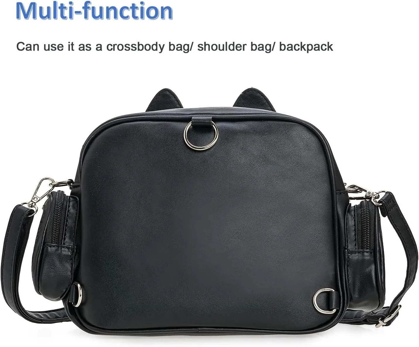 Kawaii Ita Bag,Cute Cat Pin Display Bag Women Backpacks PU Leather Tote Bag with Inserts Y2K Shoulder Crossbody Bag (BLACK-B)
