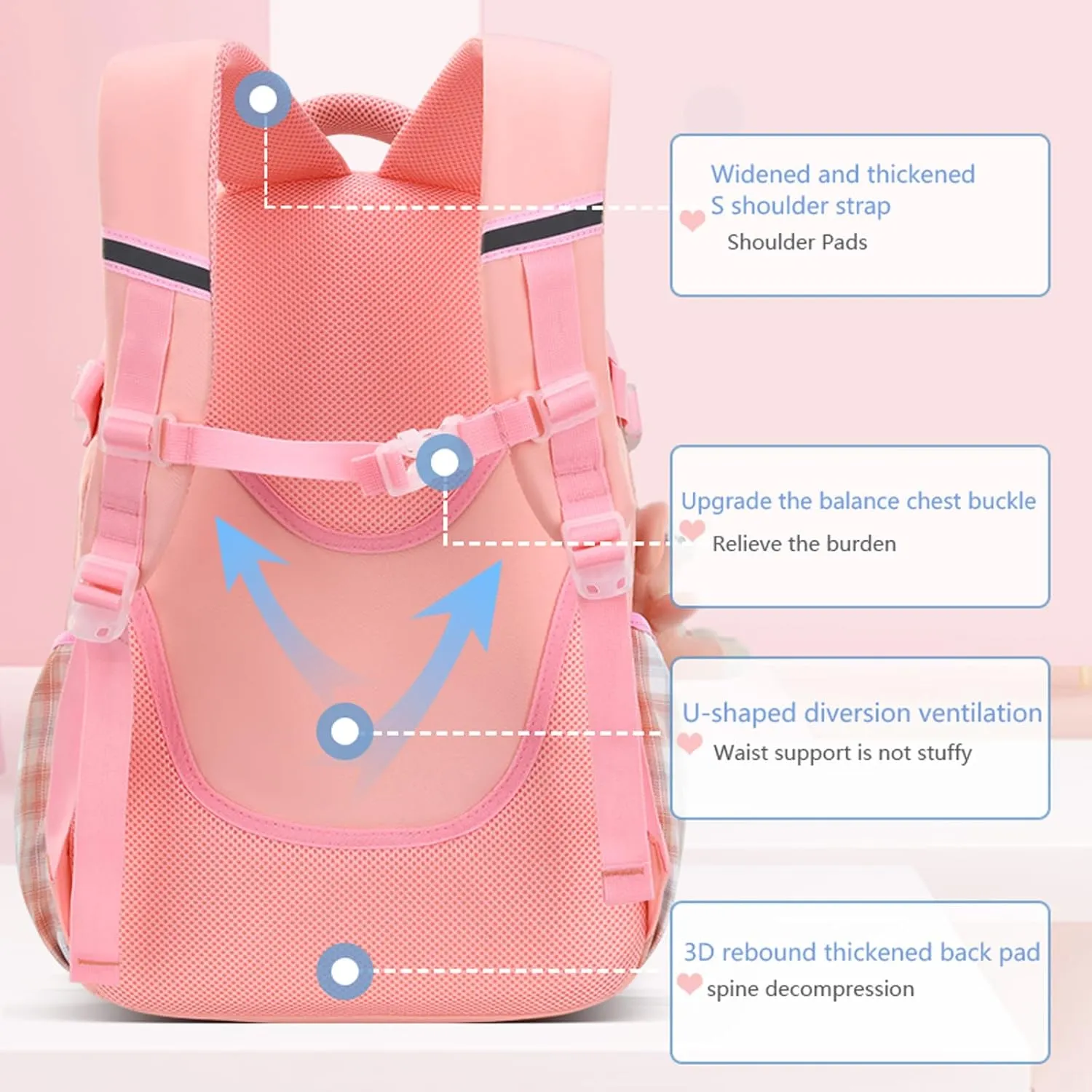 KEBEIXUAN School Backpacks for Girls Large Capacity Kids Kawaii Backpack School Bag for Girls 6-12 Years Old (Purple)