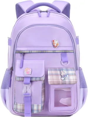 KEBEIXUAN School Backpacks for Girls Large Capacity Kids Kawaii Backpack School Bag for Girls 6-12 Years Old (Purple)