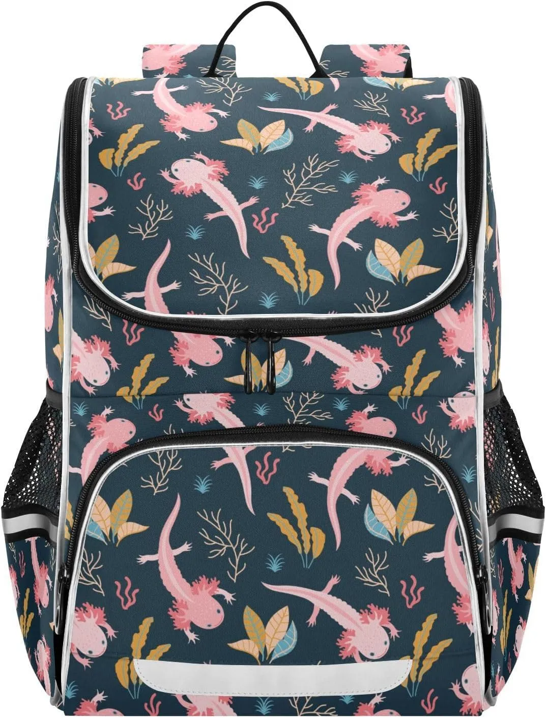 Kids Backpack for Boys Girls with Reflective Stripes 16 inch Axolotl Backpack for School Dark Plain School Bag Elementary Student Bookbag Daypack for Travel Hiking