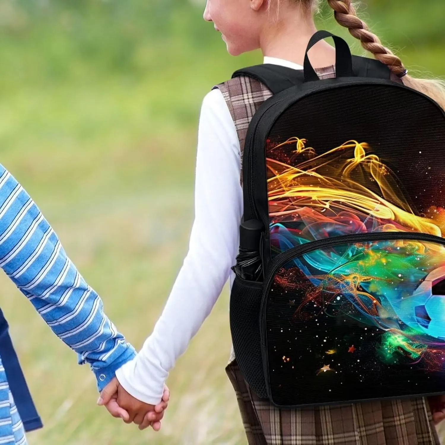 Kids Backpacks Soccer Meteor Print Large Capacity School Bags 17 Inch Back to School Shoulder Bookbags for Students Teenagers