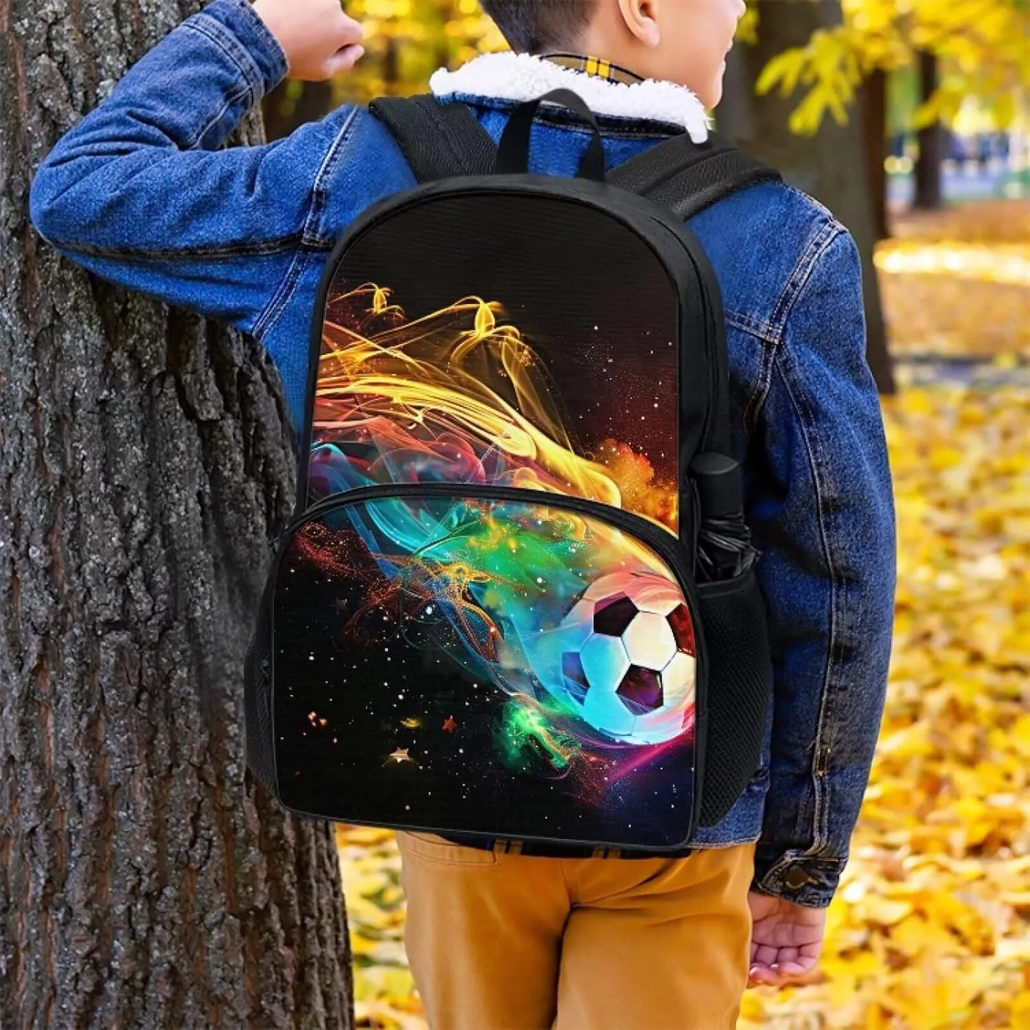 Kids Backpacks Soccer Meteor Print Large Capacity School Bags 17 Inch Back to School Shoulder Bookbags for Students Teenagers