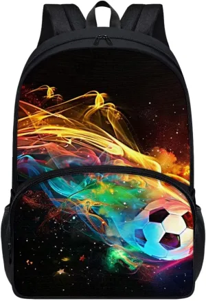 Kids Backpacks Soccer Meteor Print Large Capacity School Bags 17 Inch Back to School Shoulder Bookbags for Students Teenagers