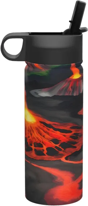 Kilauea Volcanos Print Flask Stainless Steel Water Bottle with Straw 18OZ FOR Outdoor Gym Commute