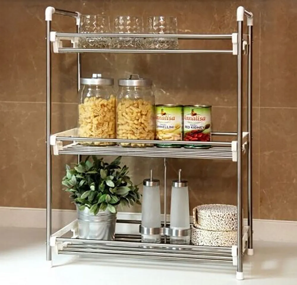 Kitchen Storage Rack Spice Bathroom 3 Tier Organiser Stainless Steel Shelf Jar