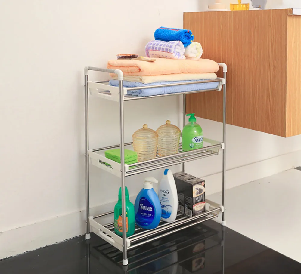 Kitchen Storage Rack Spice Bathroom 3 Tier Organiser Stainless Steel Shelf Jar