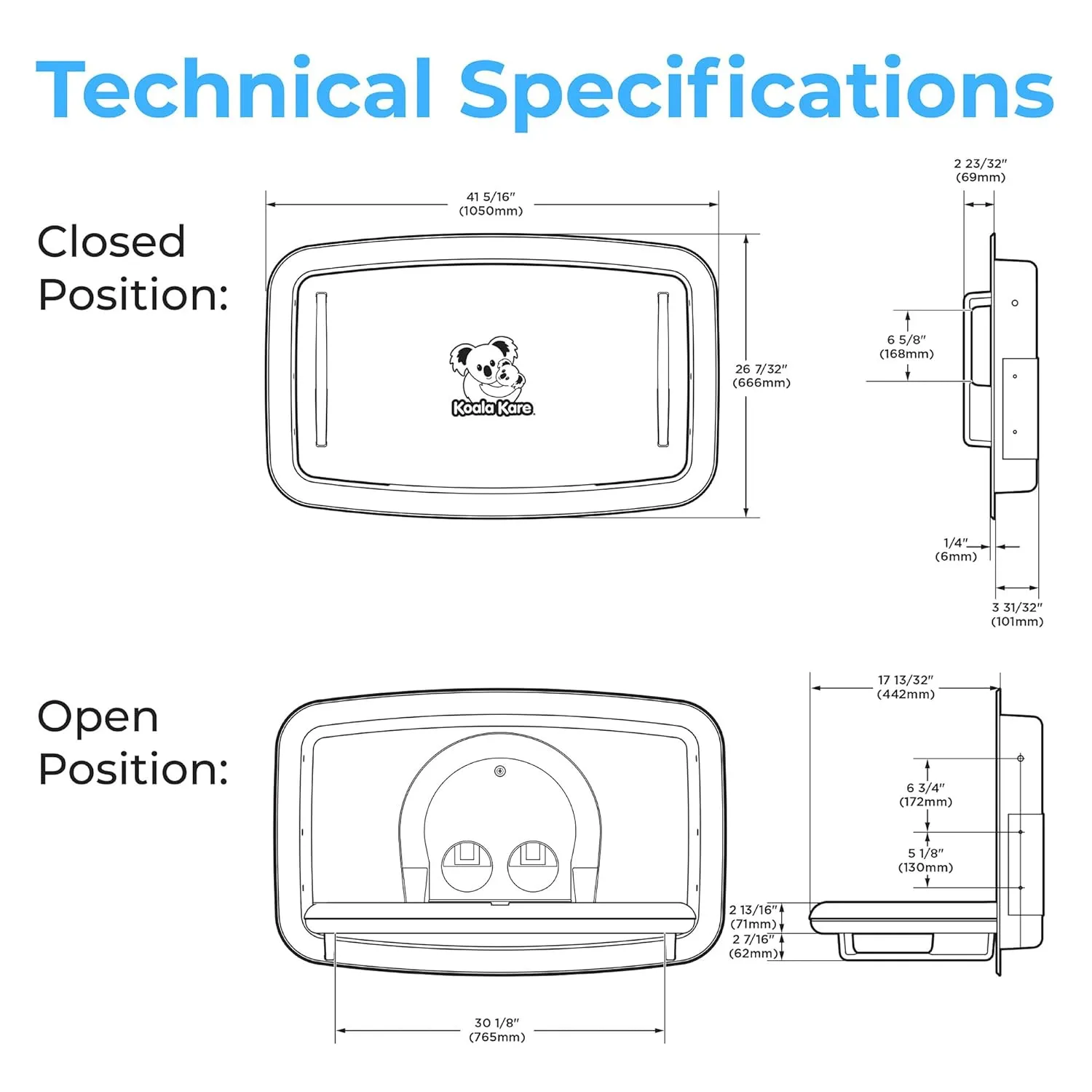 Koala Kare Baby Changing Station Horizontal Recessed-Mounted, Model KB310-SSRE (Stainless Steel)