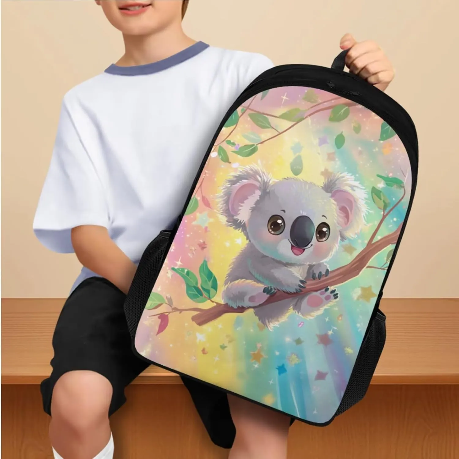 Koala Preschool Girl Backpack and Lunch Box Set 17 Inch Girls Backpacks Ages 8-10 Lightweight Personalized Bookmark Resistant Elementary Personalized Bookmark Pencil Case for Boys