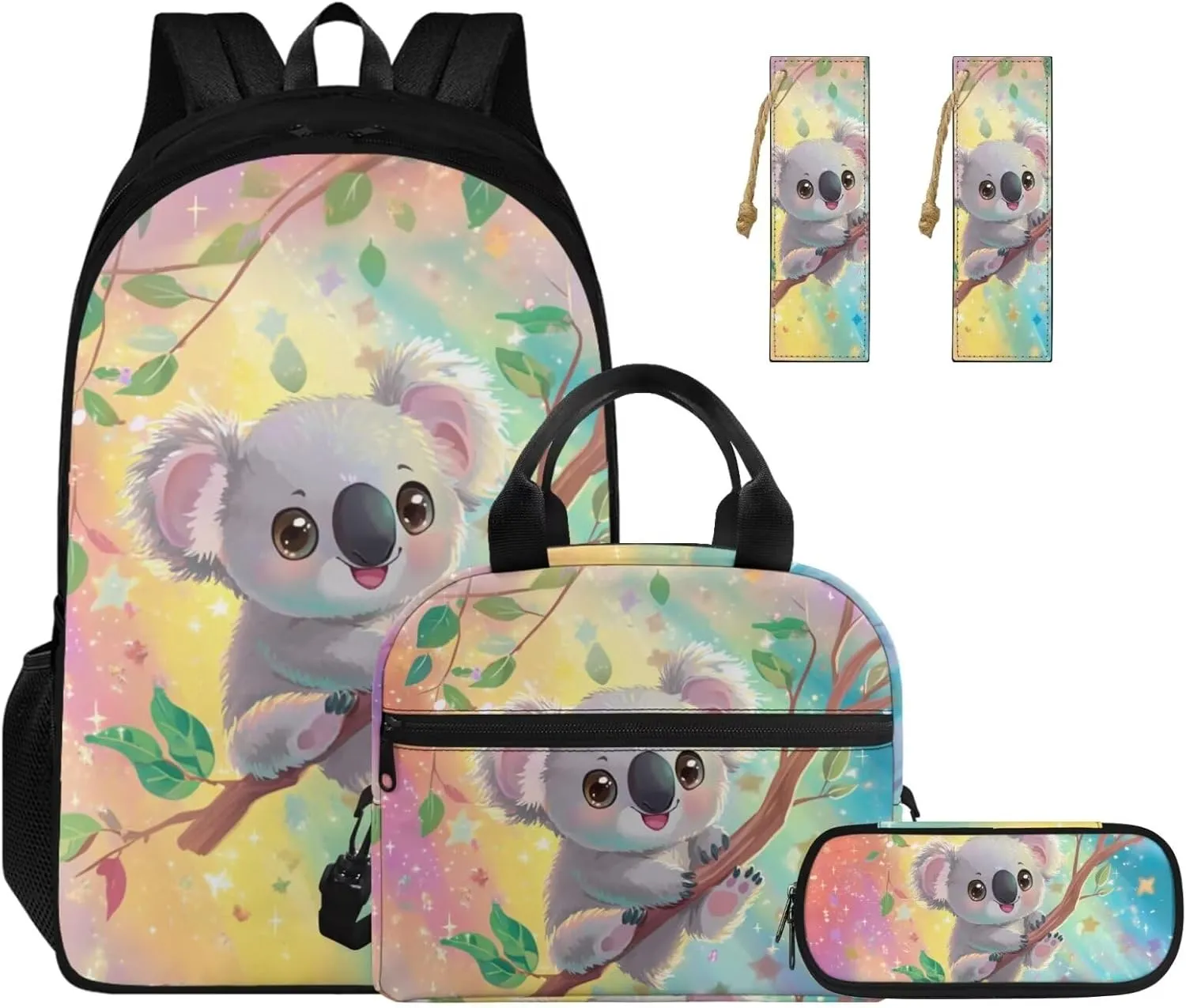 Koala Preschool Girl Backpack and Lunch Box Set 17 Inch Girls Backpacks Ages 8-10 Lightweight Personalized Bookmark Resistant Elementary Personalized Bookmark Pencil Case for Boys