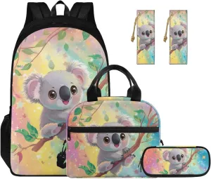 Koala Preschool Girl Backpack and Lunch Box Set 17 Inch Girls Backpacks Ages 8-10 Lightweight Personalized Bookmark Resistant Elementary Personalized Bookmark Pencil Case for Boys