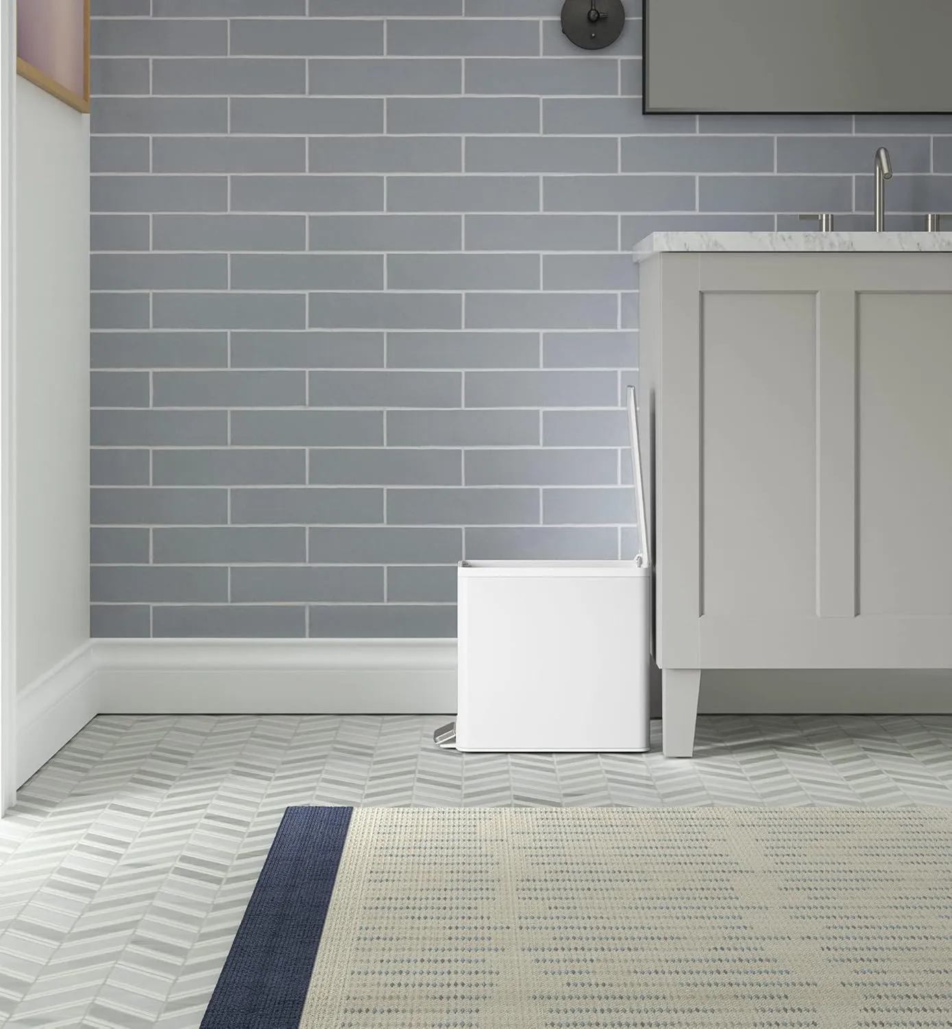 Kohler 20957-STW 2.5 Gallon Slim Step Trash Can, Bathroom Trash Can with Soft-Close Foot Pedal, White with Stainless Steel