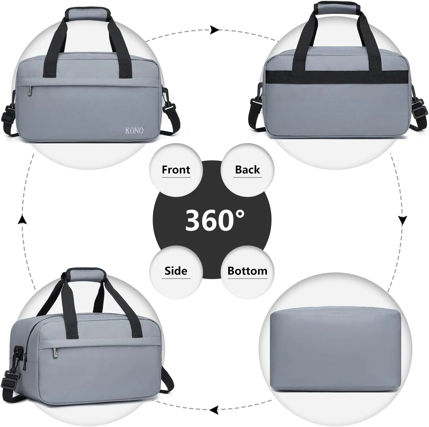 Kono Travel Duffel Bag 14L Under Seat Carry-on Bag Sports Tote Gym Bag Weekender Overnight Bags 13.78"x7.87"x7.87" Light Gray