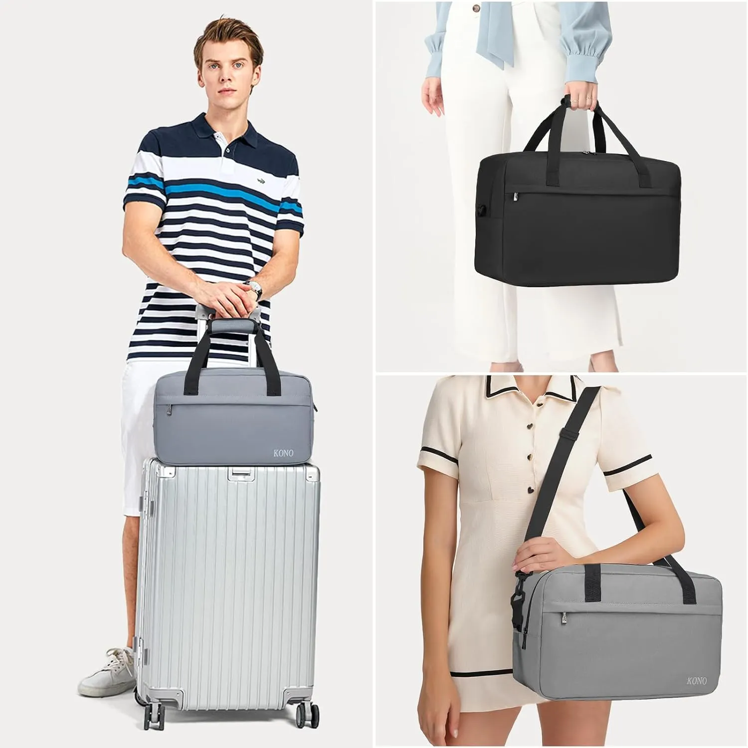 Kono Travel Duffel Bag 14L Under Seat Carry-on Bag Sports Tote Gym Bag Weekender Overnight Bags 13.78"x7.87"x7.87" Light Gray