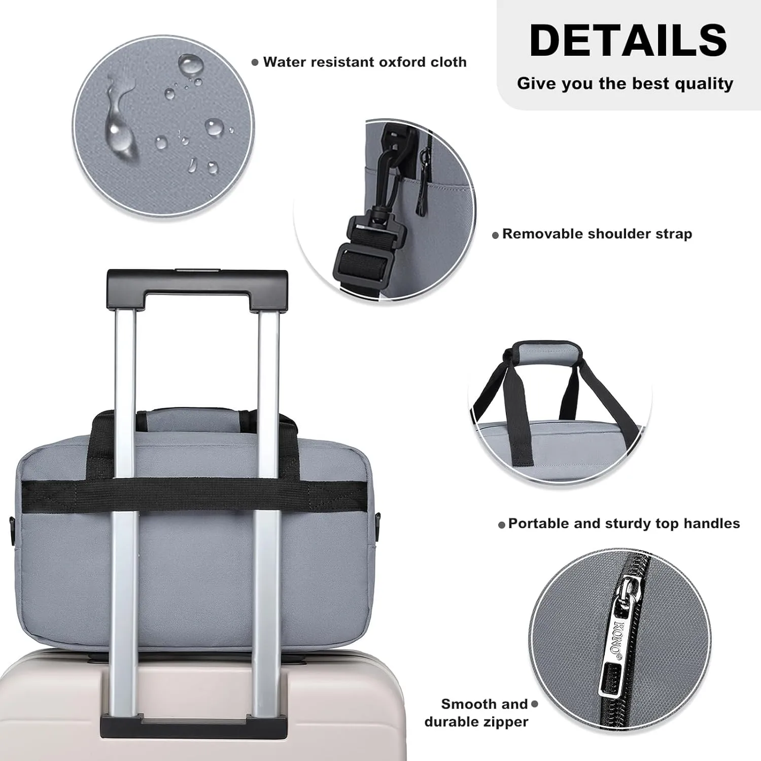 Kono Travel Duffel Bag 14L Under Seat Carry-on Bag Sports Tote Gym Bag Weekender Overnight Bags 13.78"x7.87"x7.87" Light Gray