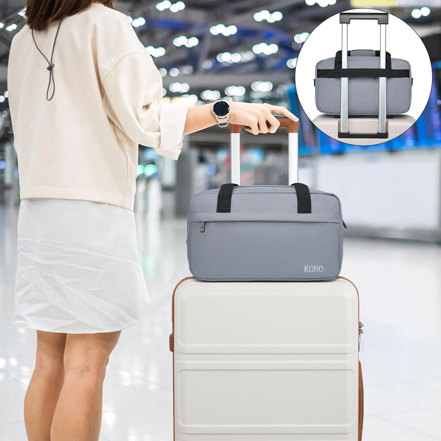 Kono Travel Duffel Bag 14L Under Seat Carry-on Bag Sports Tote Gym Bag Weekender Overnight Bags 13.78"x7.87"x7.87" Light Gray