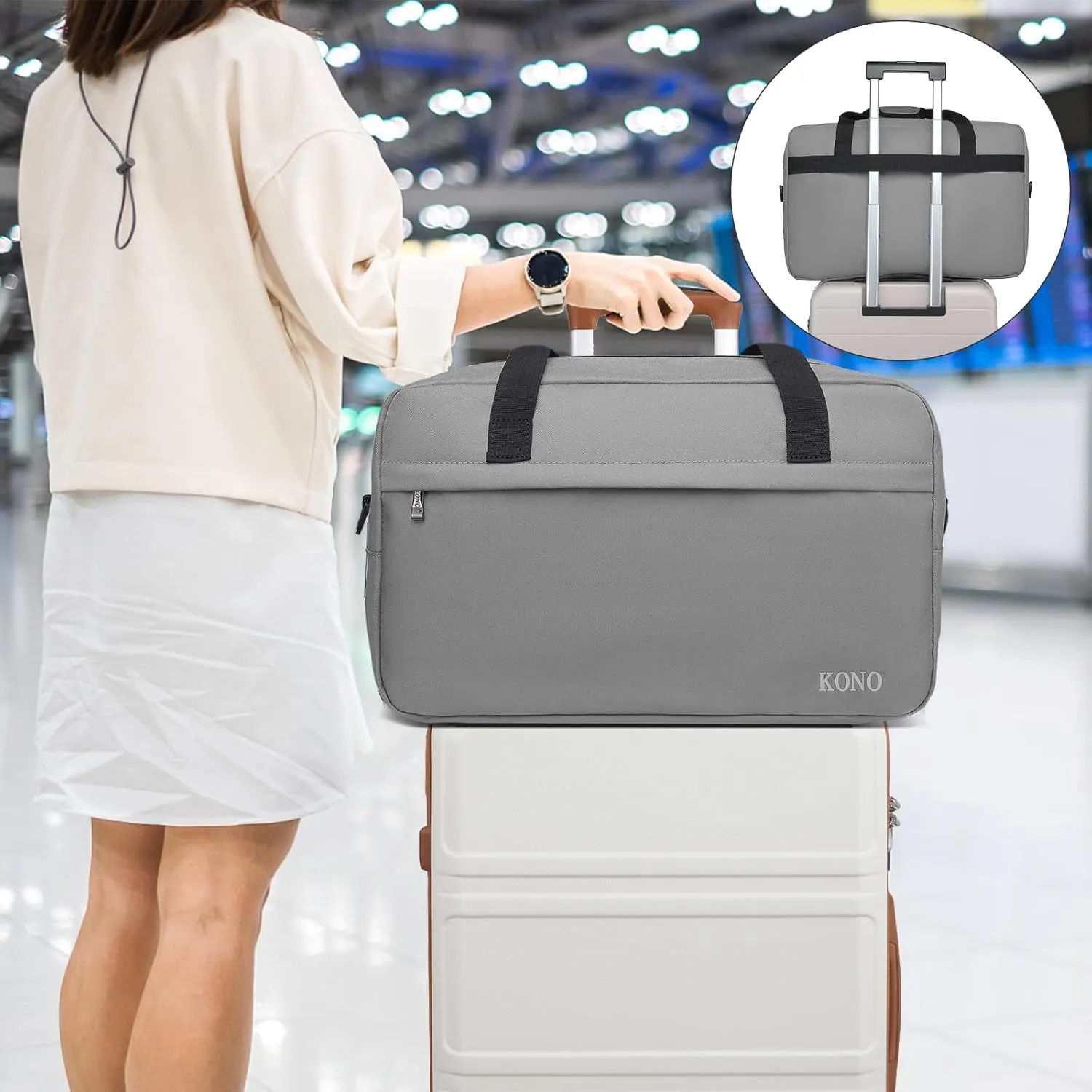 Kono Travel Duffel Bag 48L Large Carry-on Bag Sports Tote Gym Bag Weekender Overnight Bags for Men Women 21.65"x13.78"x9.84" Gray