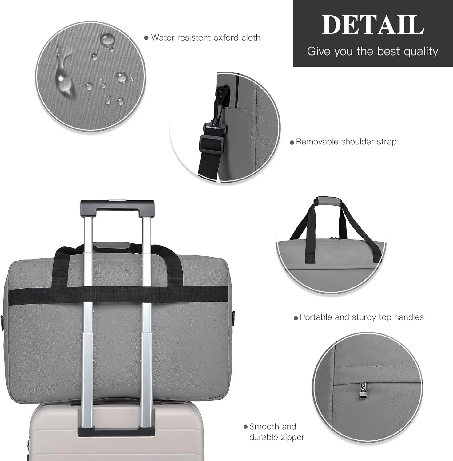 Kono Travel Duffel Bag 48L Large Carry-on Bag Sports Tote Gym Bag Weekender Overnight Bags for Men Women 21.65"x13.78"x9.84" Gray