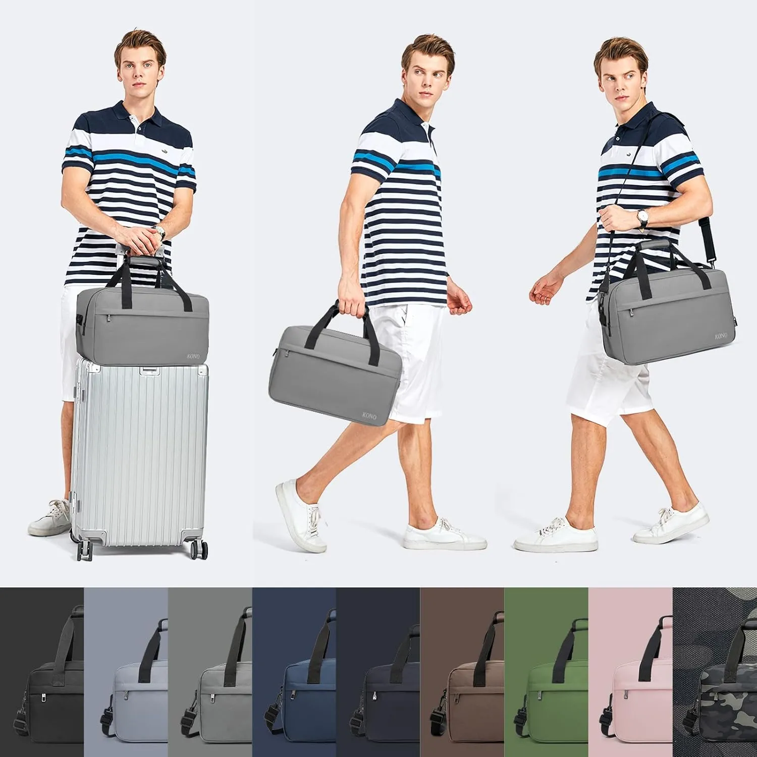 Kono Travel Duffel Bag 48L Large Carry-on Bag Sports Tote Gym Bag Weekender Overnight Bags for Men Women 21.65"x13.78"x9.84" Gray