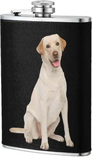 Labrador Classic Hip Flask 8 Oz, Stainless Steel Leakproof Hip Flask, Leather Wrapped With Lid
