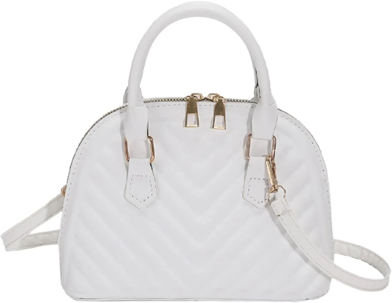 Ladies Fashion Solid Color Leather Versatile Handbag Double Zipper Messenger Bag Canvas Messenger (White, One Size)