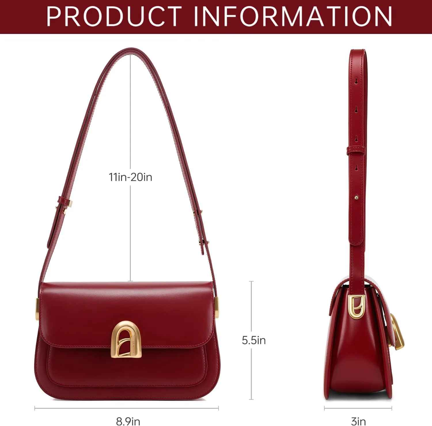LAFESTIN Split Leather Shoulder Bag For Women with Adjustable Strap, Crossbody Purses For Women, Designer Inspire Handbags
