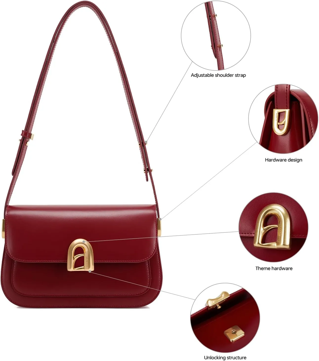 LAFESTIN Split Leather Shoulder Bag For Women with Adjustable Strap, Crossbody Purses For Women, Designer Inspire Handbags
