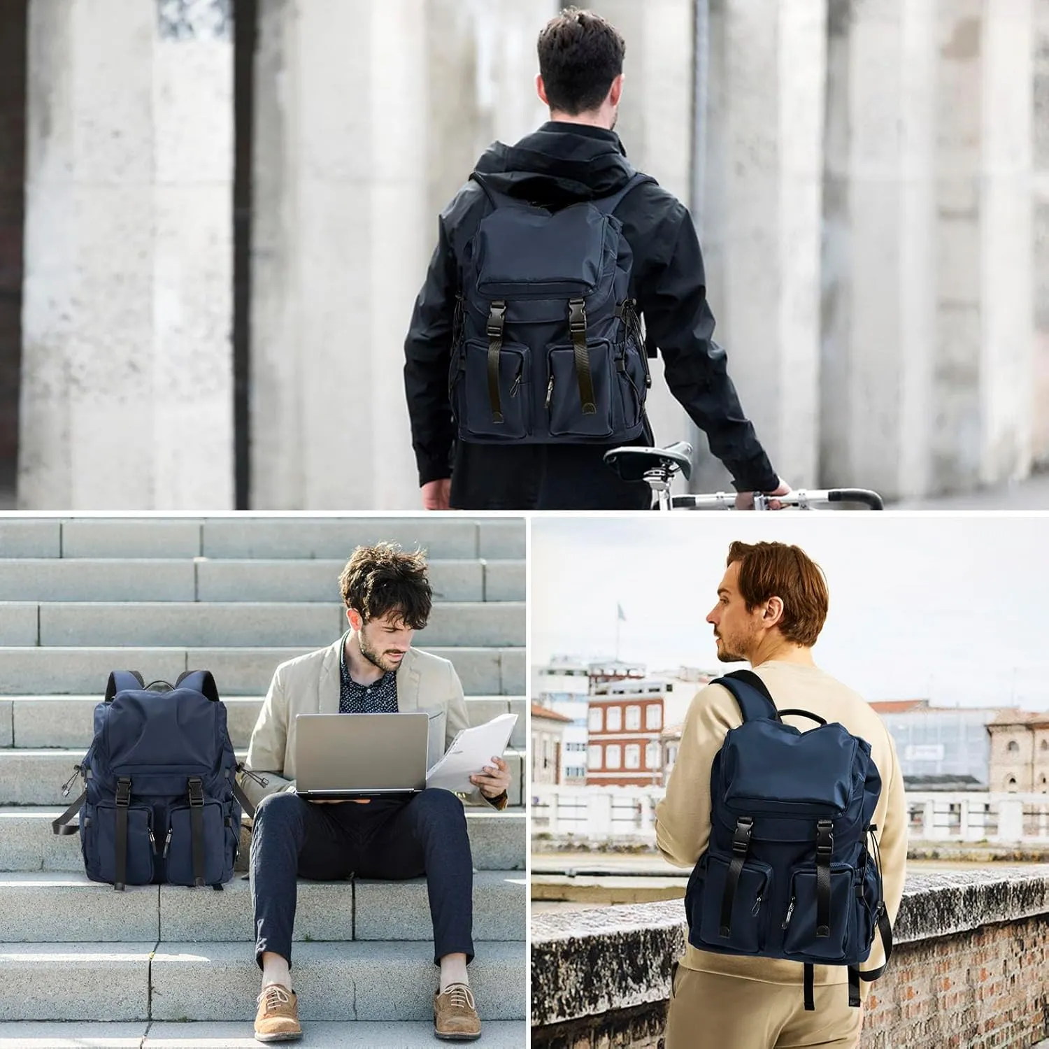 Laptop Backpack for Men & Women, Functional Stylish Vintage Backpack, 30L Waterproof College Work Commuter Travel Backpack Fits 15.6 Inch Tablet, Notebook (Blue)
