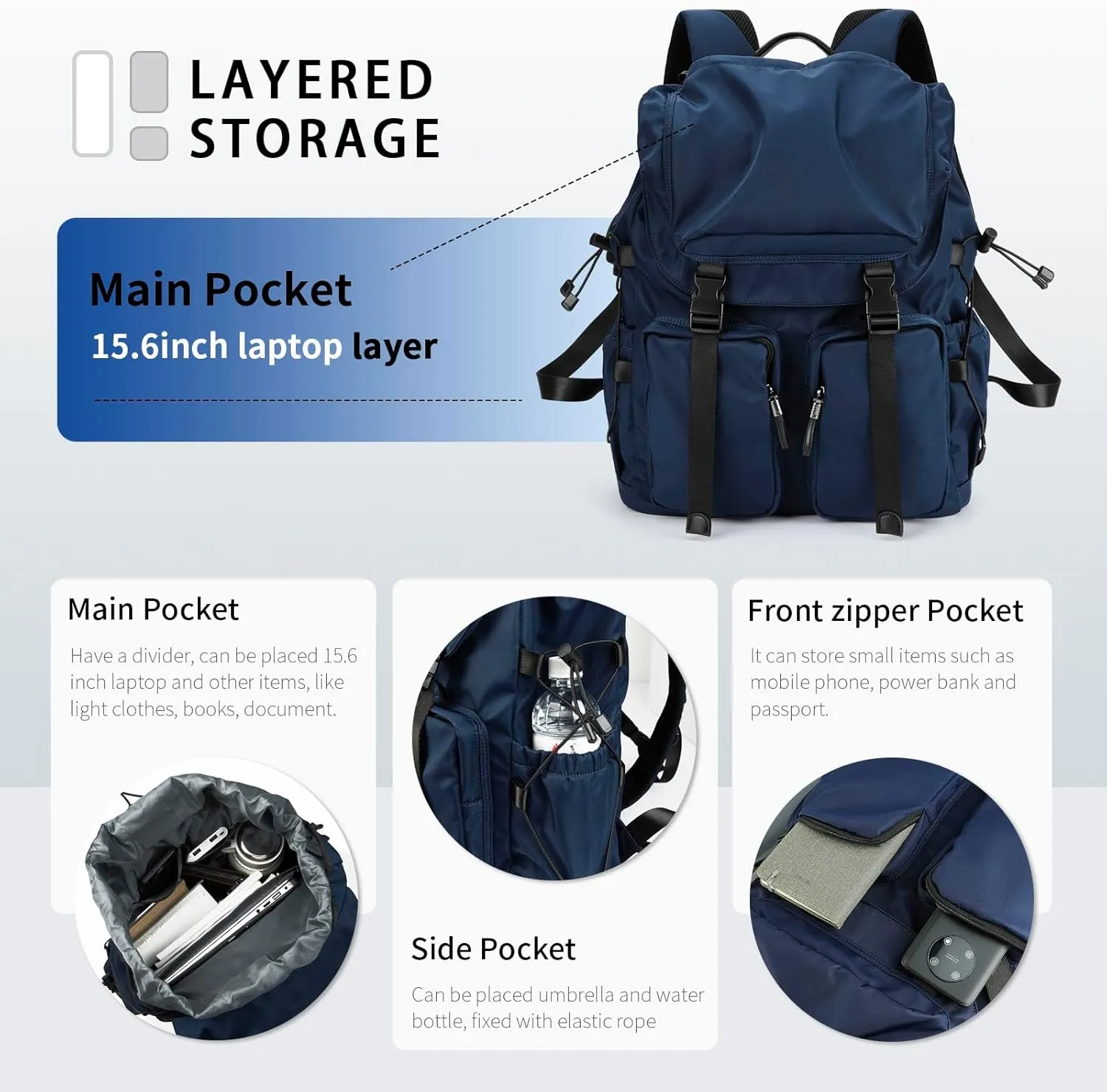 Laptop Backpack for Men & Women, Functional Stylish Vintage Backpack, 30L Waterproof College Work Commuter Travel Backpack Fits 15.6 Inch Tablet, Notebook (Blue)