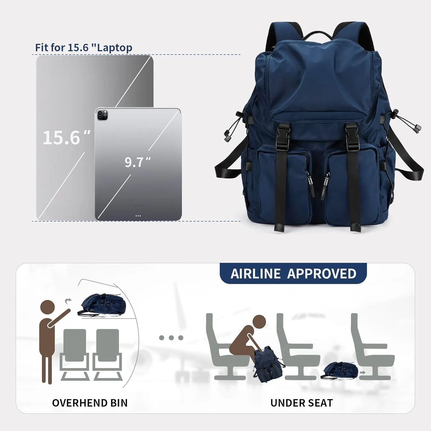 Laptop Backpack for Men & Women, Functional Stylish Vintage Backpack, 30L Waterproof College Work Commuter Travel Backpack Fits 15.6 Inch Tablet, Notebook (Blue)