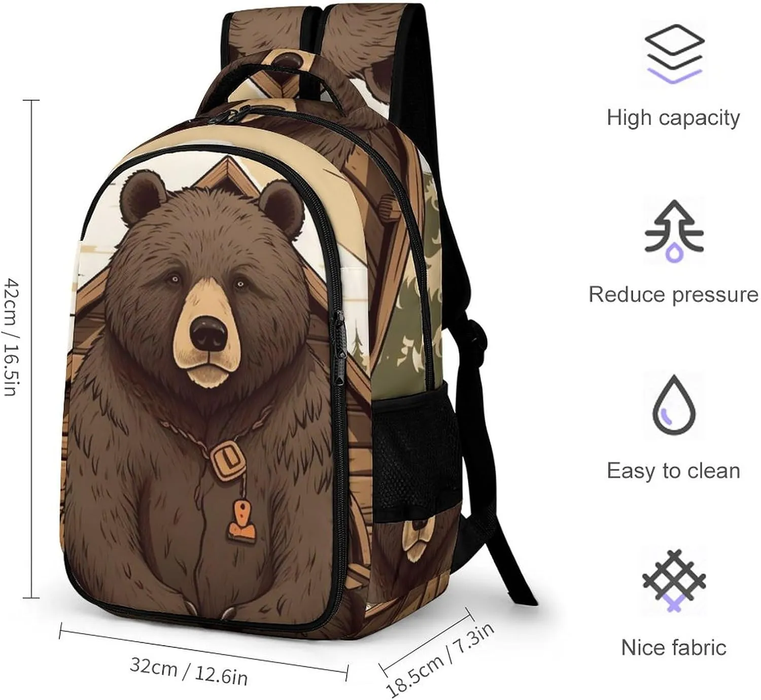 Laptop Backpack for Women Men Daypack Waterproof Rustic Lodge Bear Computer Bag Business Work Bag for Travel