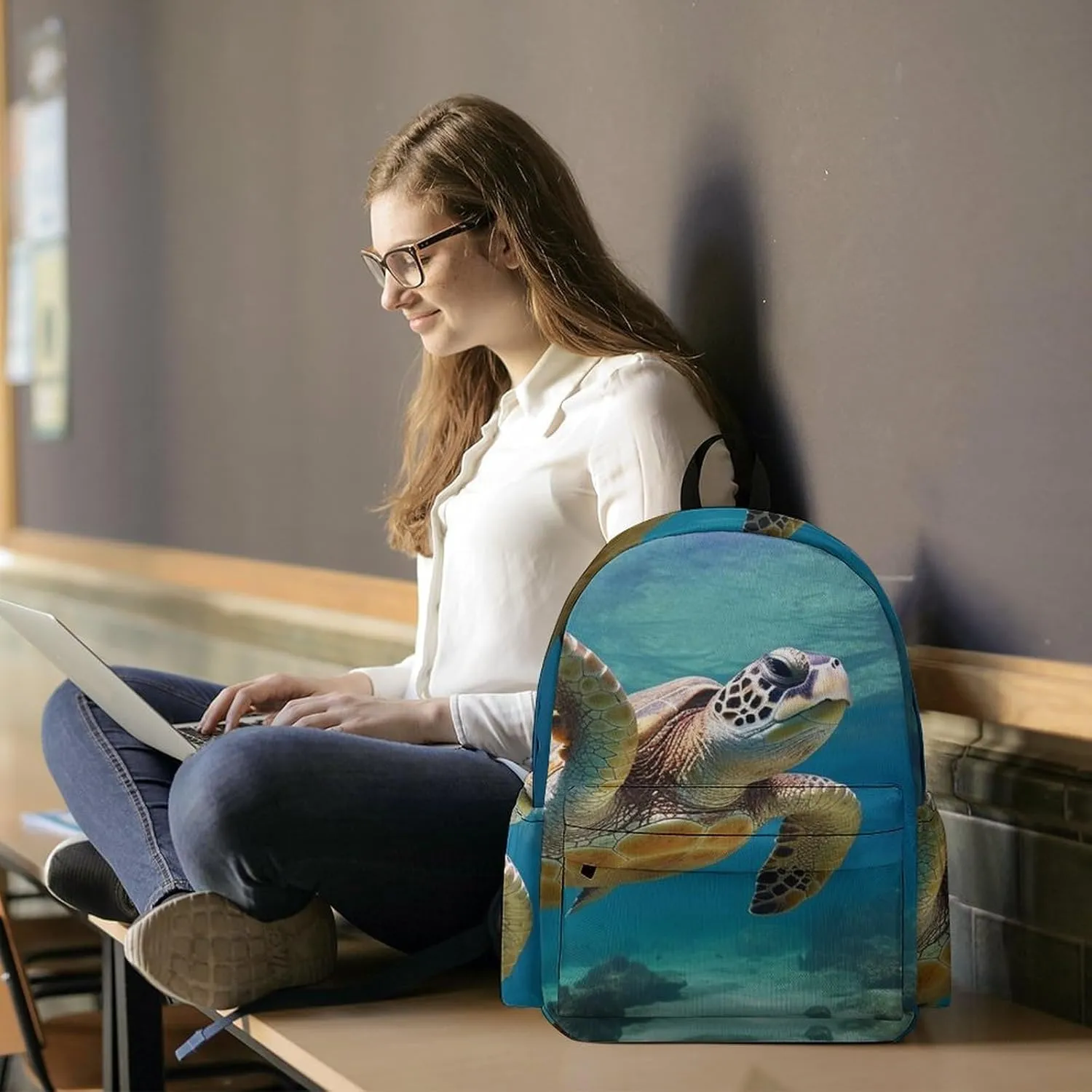 Laptop Backpack for Women Men Daypack Waterproof Sea Turtle Computer Bag Business Work Bag for Travel
