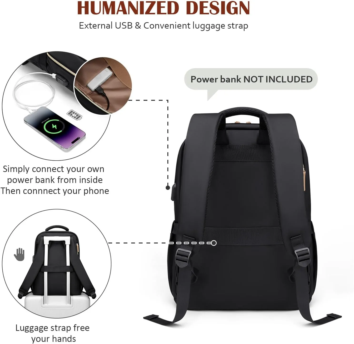 Laptop Backpack for Women,Travel Backpack with Laptop Compartment,Casual Daypack College Bookbag Computer Work Backpack, Black