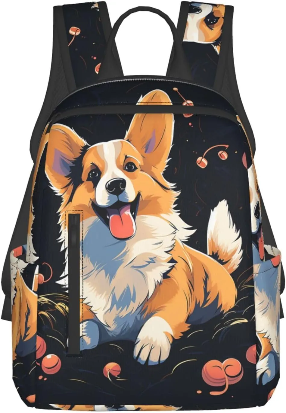 Laptop Backpack Lightweight Hiking Backpack Corgi dog on dark background Weekender Bag Travel Daypack for Women Men