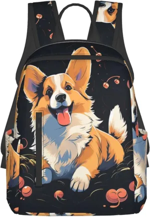 Laptop Backpack Lightweight Hiking Backpack Corgi dog on dark background Weekender Bag Travel Daypack for Women Men
