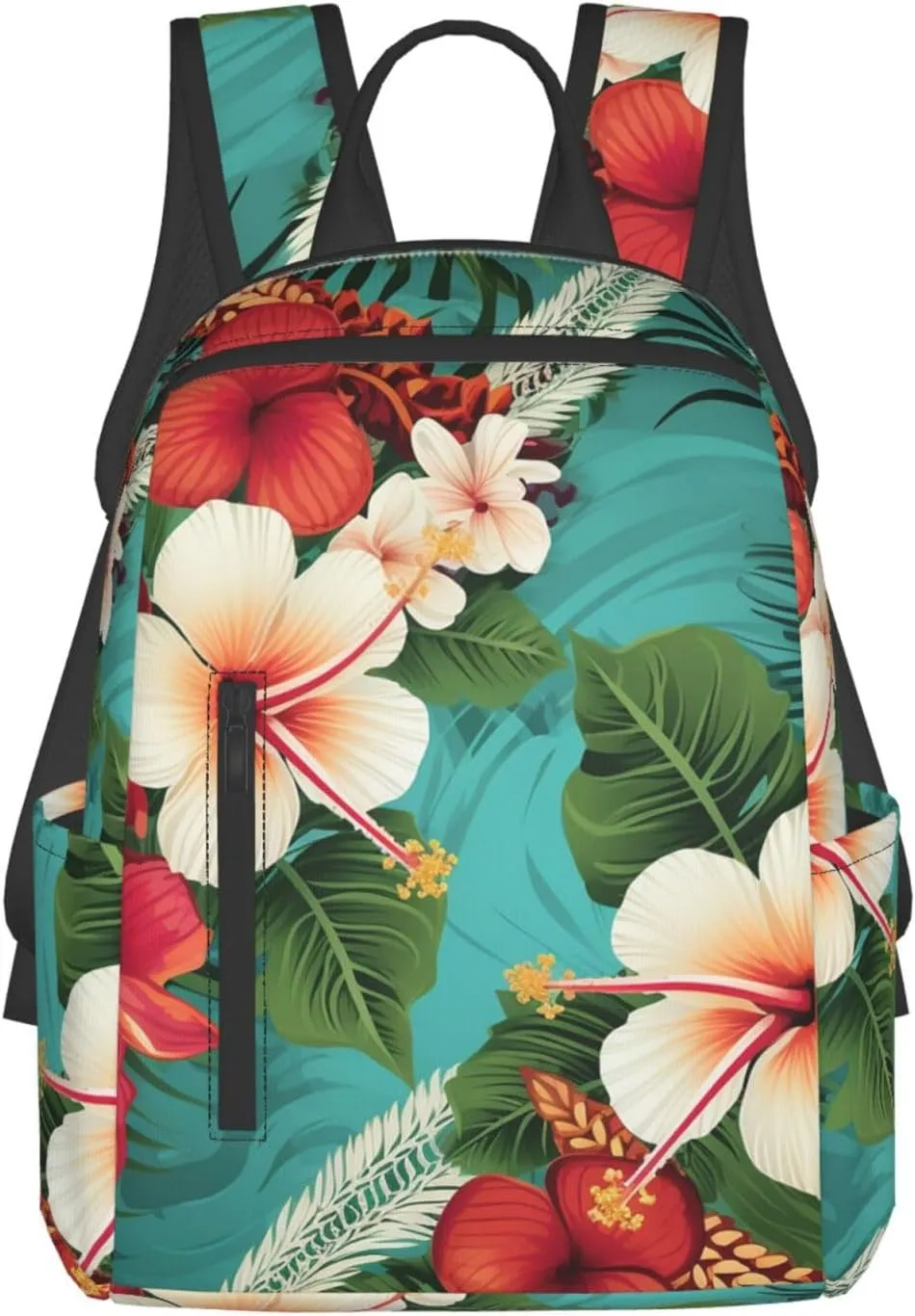 Laptop Backpack Lightweight Hiking Backpack Hawaiian flowers on green background Weekender Bag Travel Daypack for Women Men