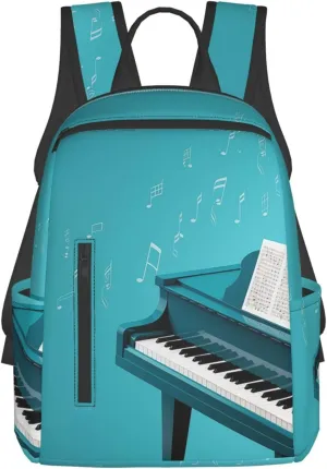 Laptop Backpack Lightweight Hiking Backpack Piano on blue background Weekender Bag Travel Daypack for Women Men