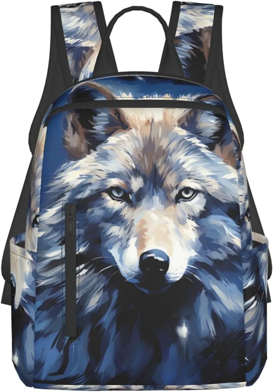 Laptop Backpack Lightweight Hiking Backpack Wolf head on blue background Weekender Bag Travel Daypack for Women Men