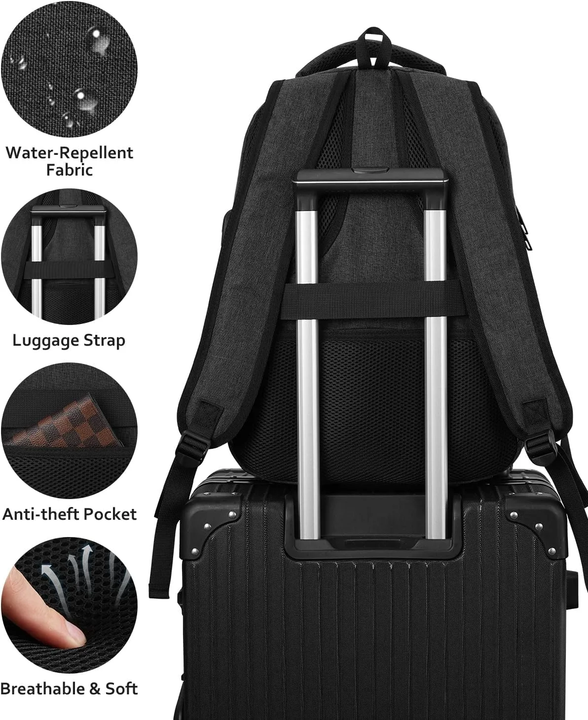 Laptop Backpack Men Book Bag for Women,School Backpacks for Teen Boys with USB Charger,Back Pack Anti Theft with 15.6 Inch Laptop Compartment for Business College High School,Black