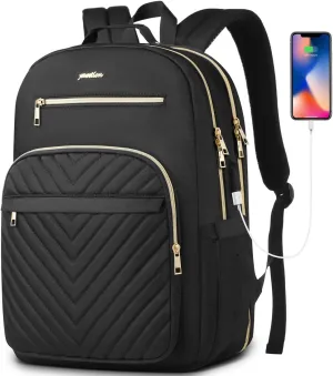 Laptop Backpack Women,School Backpack for Women USB Bookbag for Business Work Office College Students Teacher,Black 15.6 inch