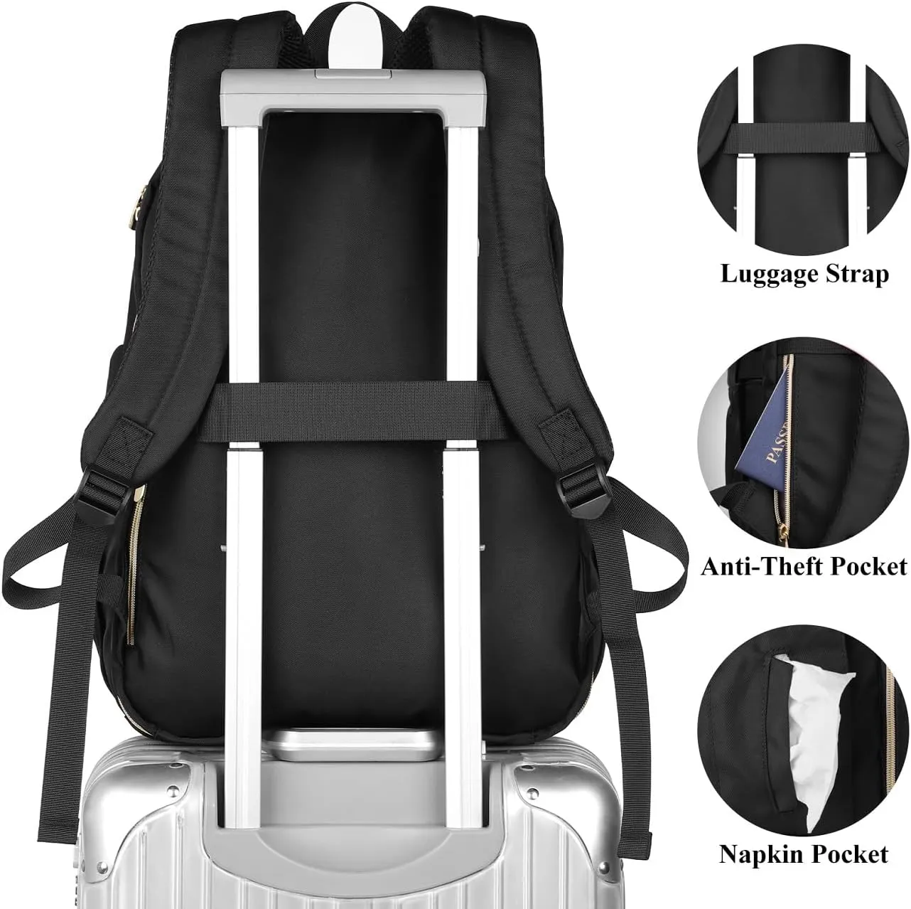 Laptop Backpack Women,School Backpack for Women USB Bookbag for Business Work Office College Students Teacher,Black 15.6 inch