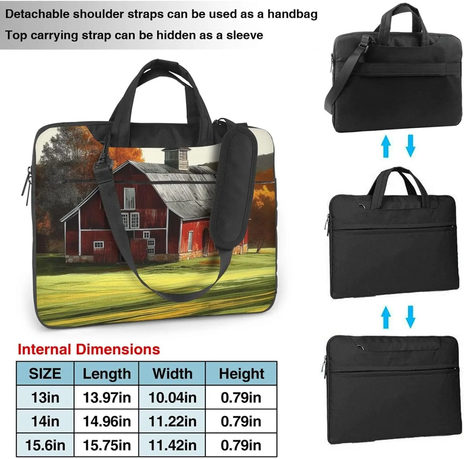 Laptop Sleeve Bag Shockproof Notebook Case Barn Computer Carrying Case with Shoulder Strap 15.6 inch