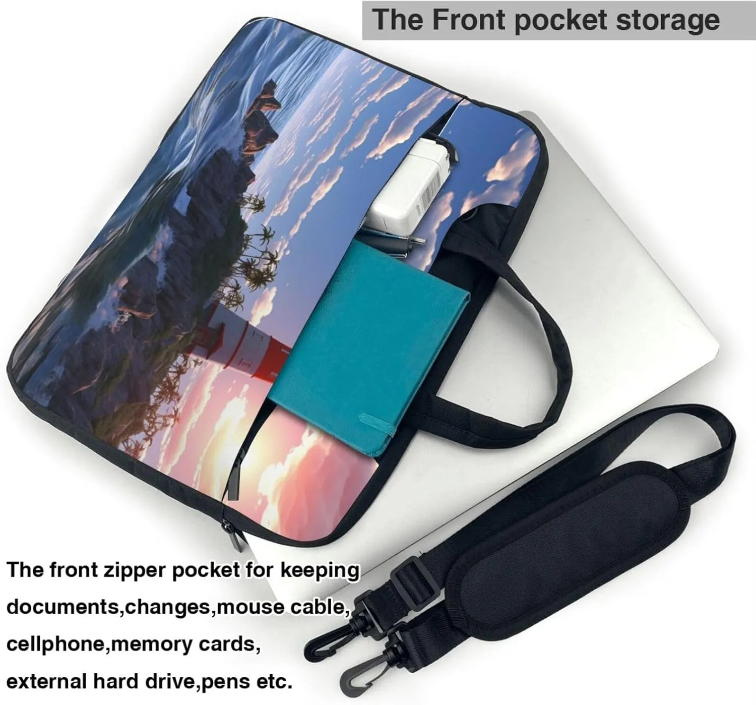 Laptop Sleeve Bag Shockproof Notebook Case Navigation Lighthouse Computer Carrying Case with Shoulder Strap 15.6 inch